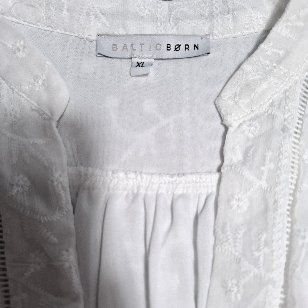 Baltic Born White Eyelet Embroidered Ruffle Long Sleves Midi Dress Sz XL Cottage - Picture 11 of 12